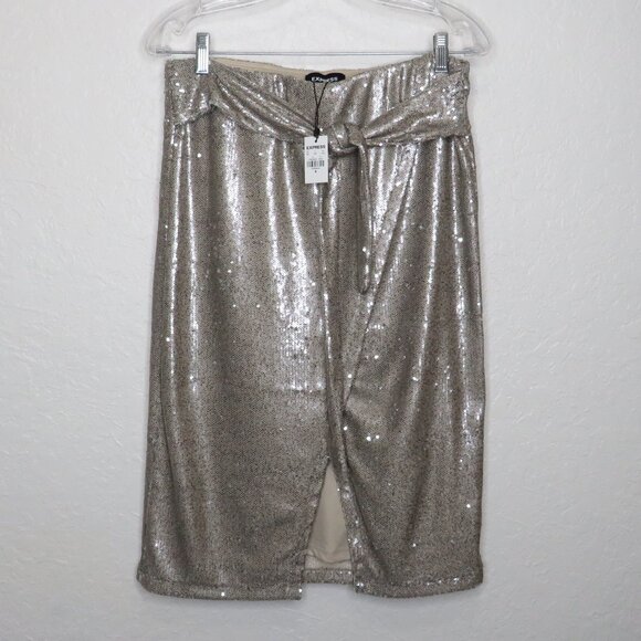 Express* Women's‎ Fully Lined Sequins Slip-On Elastic Waist Split Skirt~ Medium - Picture 1 of 10